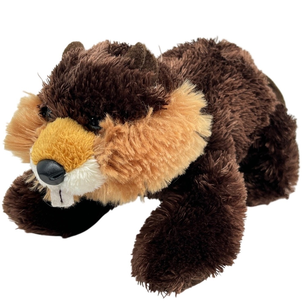 Aurora World Brown Beaver Plush Stuffed Animal Shaggy Fur Flat Tail 10 Inch